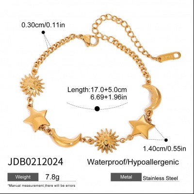 Pulsera Sol, Estrella y Luna, de acero inoxidable, Bafy joyeria 