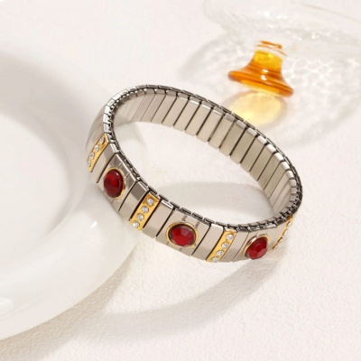 Pulsera circonias rojas, acero inoxidable Bafy joyeria.