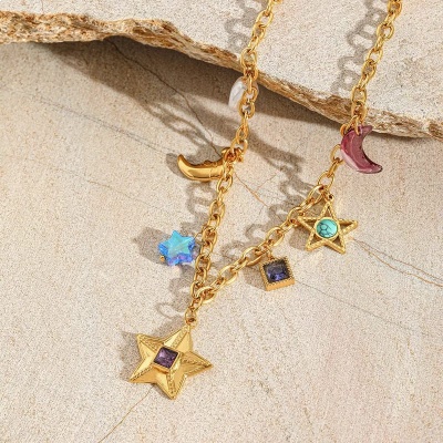Collar multicharms estrellas, acero inoxidable Bafy joyeria.