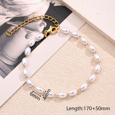 Pulsera perlas de arroz, acero inoxidable Bafu joyeria.