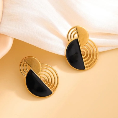 Aretes circulos negro, acero inoxidable, Bafy joyeria.