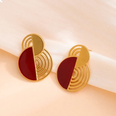 Aretes cÍrculos rojos, acero inoxidable, Bafy joyeria.