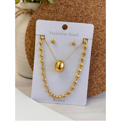 Juego collar olivas, acero inoxidable, Bafy joyeria.